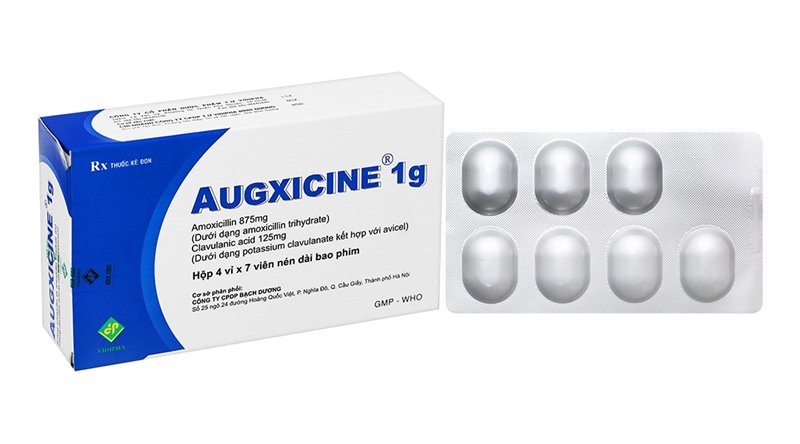 Thuốc Augxicine 1g (Amoxicillin 875mg/clavulanic 125mg) (Hộp 4 vỉ x 7 viên) - Bạch Dương (Vidipha)