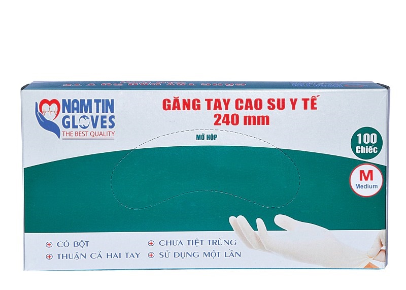 Găng tay cao su y tế 240mm có bột size S,M chưa tiệt trùng (K*10H*50đôi) - Nam Tín