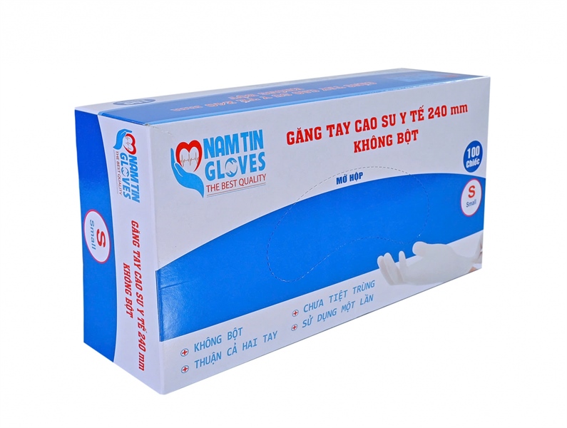 Găng tay cao su y tế 240mm không bột size S, M chưa tiệt trùng (K*10H*50đôi) - Nam Tín