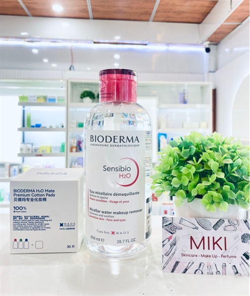 [Nắp Nhấn] tẩy trang cho da nhạy cảm Bioderma Sensibio - 850ml + kèm bông tẩy trang - NPP Trung