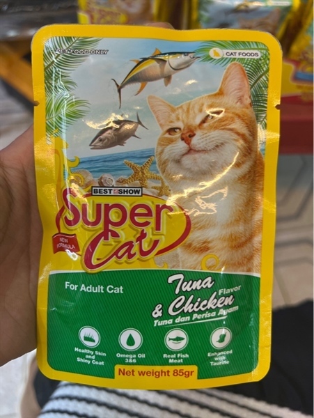 HỘP Pate Super cat cho mèo lớn vị cá ngừ và gà 12 GÓI