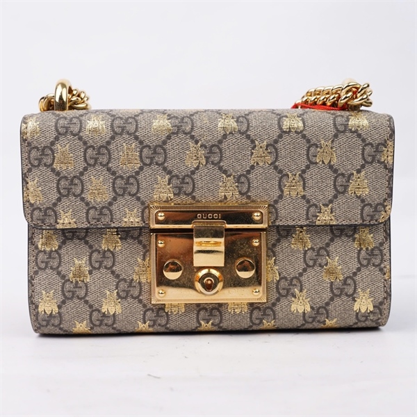 Túi GG Padlock xám in hình con ong (409487-213317) sz20 (TL) KG+