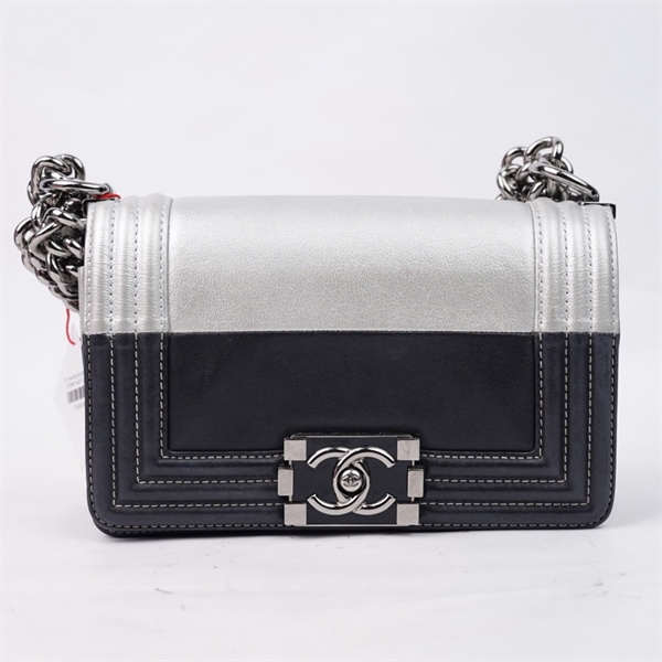 Túi Chanel Boy đen phối xám (21756901) sz20 (TL) KG+