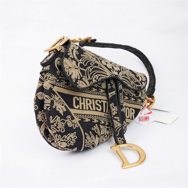 Túi Dior Saddle đen họa tiết vàng (50-MA-1212) sz17 (miệng túi sz23) (TL) KG+