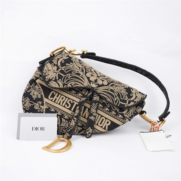 Túi Dior Saddle đen họa tiết vàng (50-MA-1212) sz17 (miệng túi sz23) (TL) KG+