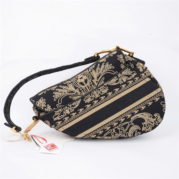 Túi Dior Saddle đen họa tiết vàng (50-MA-1212) sz17 (miệng túi sz23) (TL) KG+