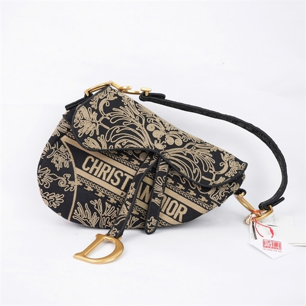 Túi Dior Saddle đen họa tiết vàng (50-MA-1212) sz17 (miệng túi sz23) (TL) KG+