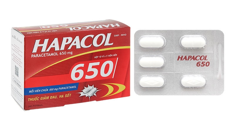 Hapacol 650 (Thuốc giảm đau, hạ sốt) (Hộp 10 vỉ x 5 viên) - Hậu Giang