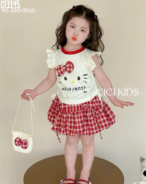 33009-Set váy Bí Kitty Caro Đỏ Cicikids