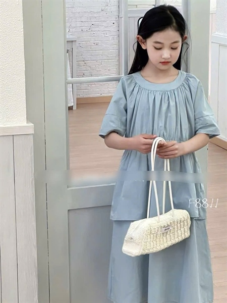 32974- Đầm xanh 2 tầng