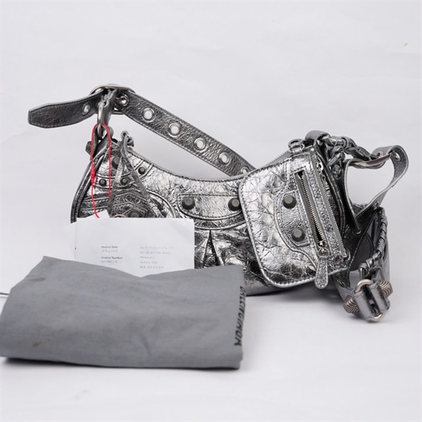 Túi Balenciaga Le Cagole xám bóng kèm ví + lót form sz25 (MV) KG+