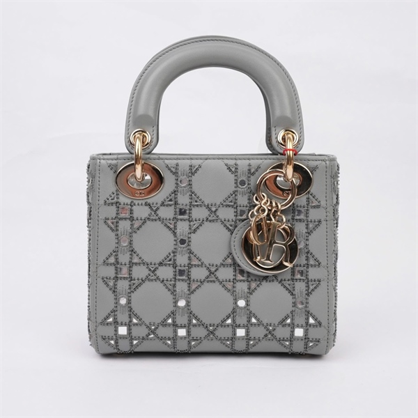 Túi Dior Lady xám đính cườm (04- MA- 0270) szMini KG+