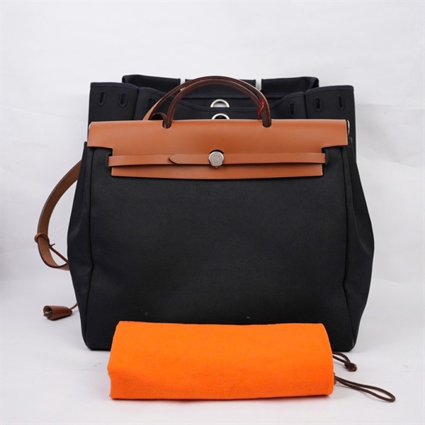 Túi Hermes Herbag đen nắp nâu kèm 2 chìa sz37 (MV) KG+
