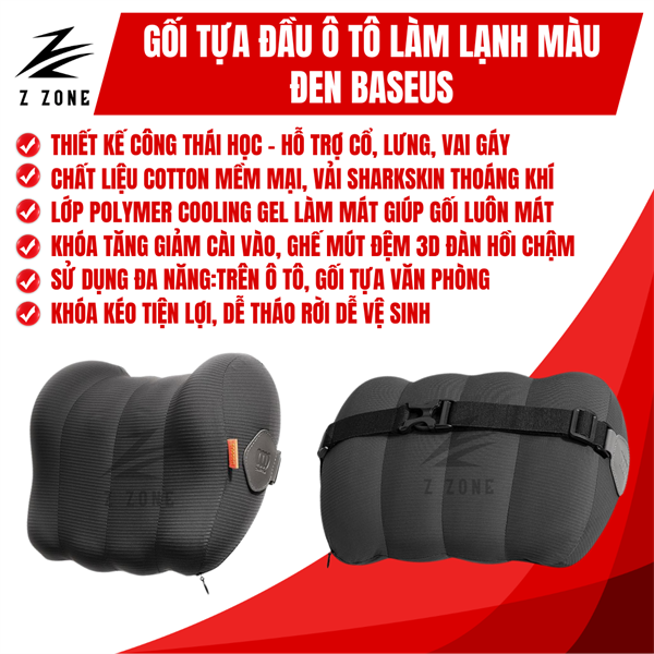 Gối Tựa Đầu Làm Lạnh (Đen) Trên Ô Tô Bằng Cotton Mềm Vải Baseus ComfortRide Series Car Headrest/ Lumbar