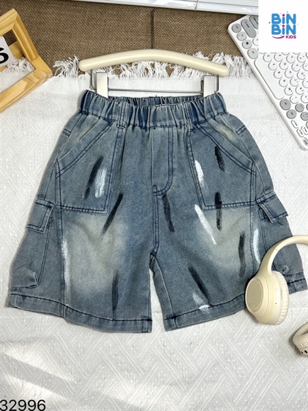 32996-Quần jeans xanh loang 2 túi hộp