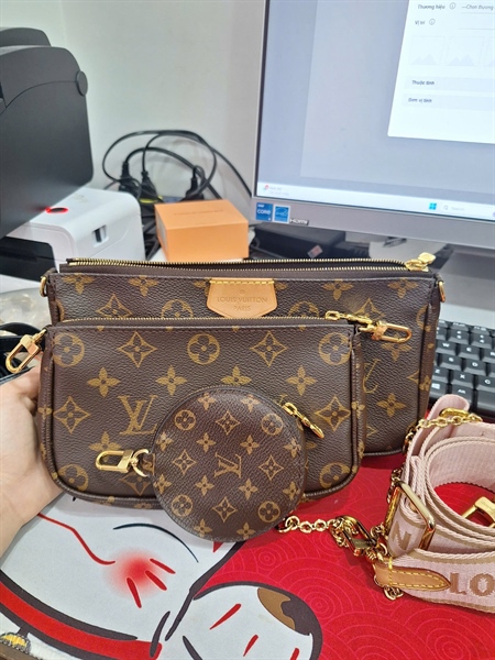 Túi LV Multi Pochette set 3 hoa nâu 2 strap sz23-18-9 (HT)+