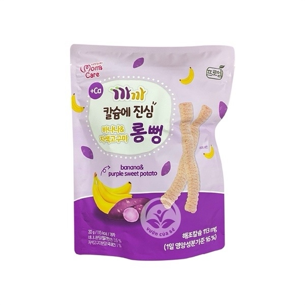 Bánh Gạo Lứt Canxi Thanh Dài Mom's Care Vị Chuối Khoai Lang Tím 30g