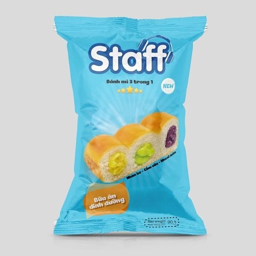 Staff bánh mì 3 trong 1 nhân bơ, cốm sữa, khoai môn 90GR