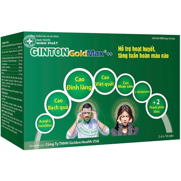 Ginton Gold max ++ (Giúp giảm đau đầu, chóng mặt, tăng cường trí nhớ) (H*3vỉ*10viên) - Golden health USA