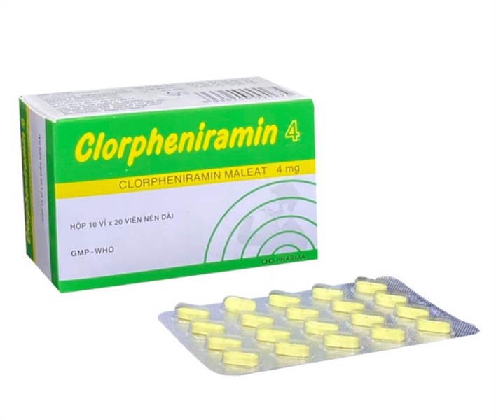 Thuốc Clorpheniramin 4mg DHG Điều trị viêm mũi dị ứng, chảy nước mũi, mày đay, viêm da tiếp xúc (H*10vỉ*20viên)