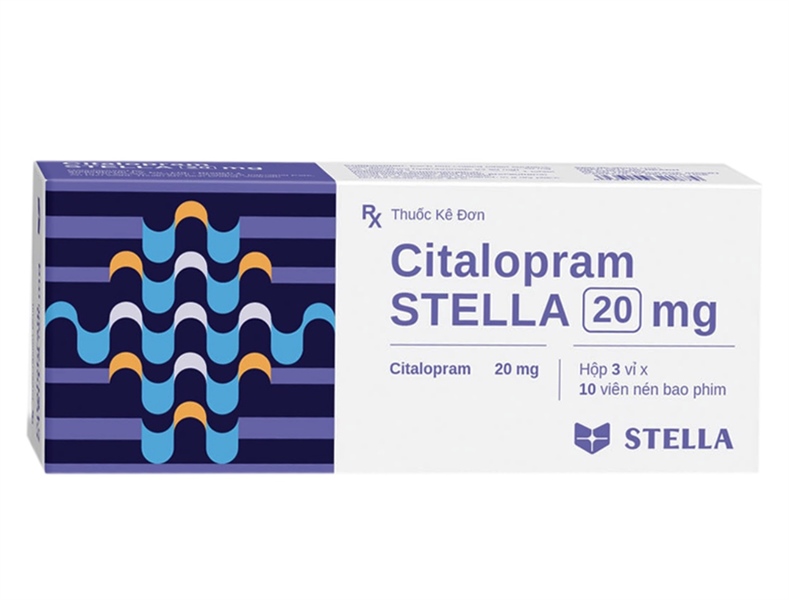 Thuốc Citalopram 20mg- Stella- Điều trị trầm cảm và rối loạn hoảng sợ- Hộp 3 vỉ x 10 viên