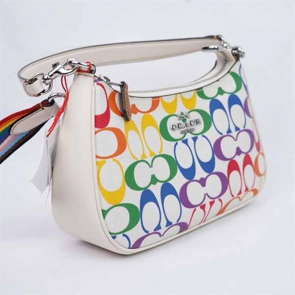 Túi Coach trắng in chữ nhiều màu 2 strap sz24 (QN) KG+