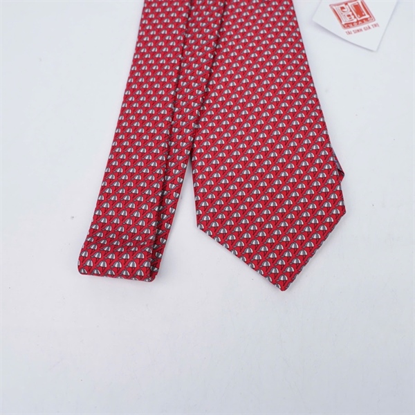 Cà vạt Hermes đỏ in hình KG+