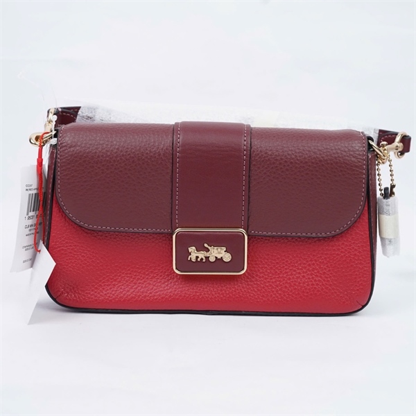 Túi Coach đỏ pha nâu 2 strap sz22 (QN) KG+