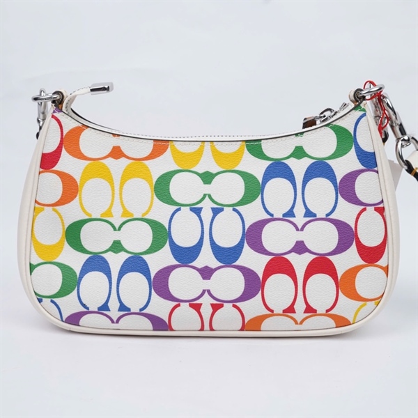 Túi Coach trắng in chữ nhiều màu 2 strap sz24 (QN) KG+