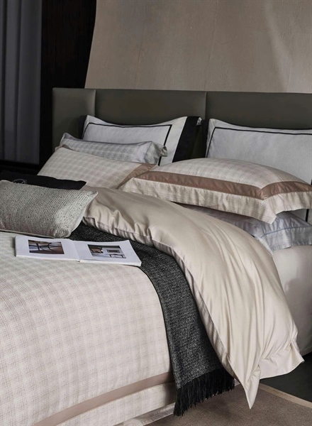 Bộ ga “Kẻ ánh kim” | Gấm Cotton 160s - Kẻ be - NY01.09.K