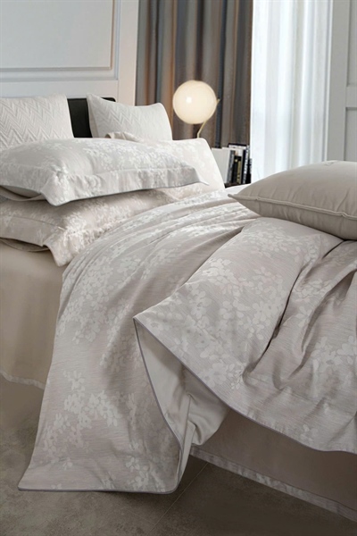 Bộ ga "Ánh nhã" | Gấm Cotton 160s - NY01.06 - Màu ghi nhạt hoa trắng