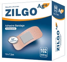Băng dính cá nhân Zilgo Ag+ Adhesive 1,9 x 7,2cm (Hộp*102 miếng) - TQ
