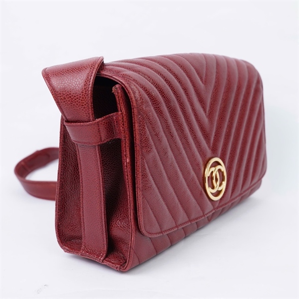 Túi Chanel đỏ đô logo vàng sz28 +