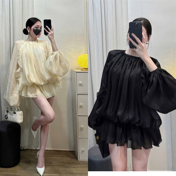 Váy badydoll cổ tròn dài tay