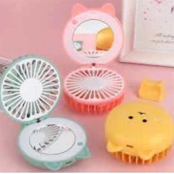 Quạt mini kèm gương trang điểm