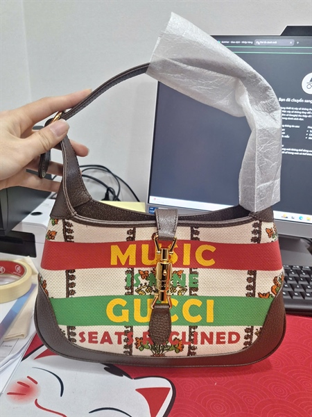 Túi GG Jackie 1961 nude in chữ (636706-486628) sz27 (HT)+