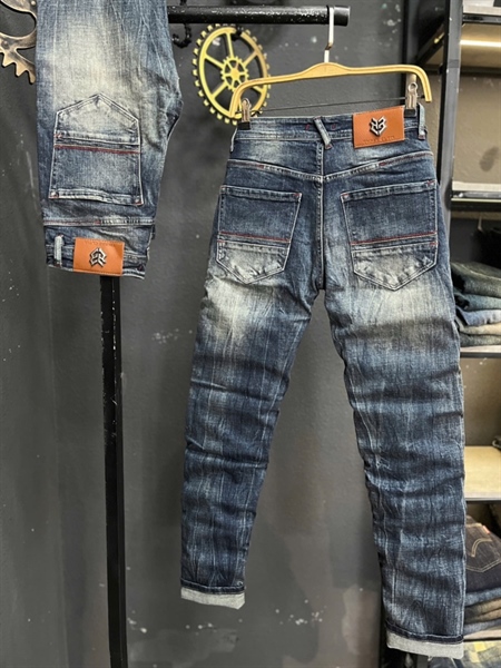 Jean Dài THREE- JD8008 xanh was chỉ thêu viền túi sau