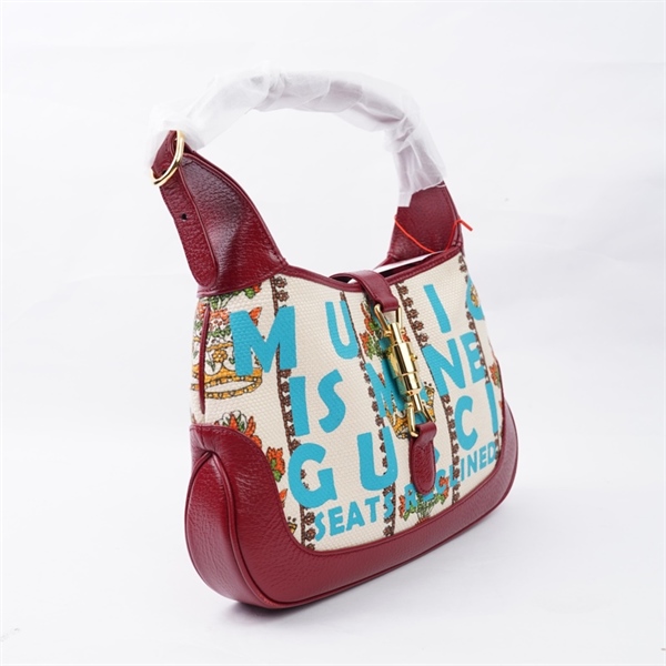 Túi GG Jackie 1961 nude viền đỏ in chữ (636706-213317) sz27 (HT)+