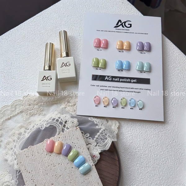 Set 6 màu Pastel, sơn gel AG màu pastel ( tặng bảng màu )