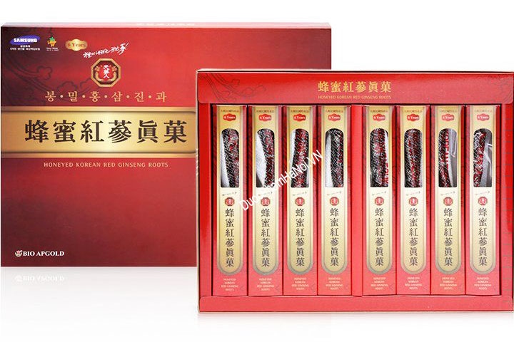 Sâm củ tẩm mật ong Bio Apgold - Honeyed Korean Red Ginseng Roots (Hộp 8củ x 240g) - Korea (Khánh Tân)