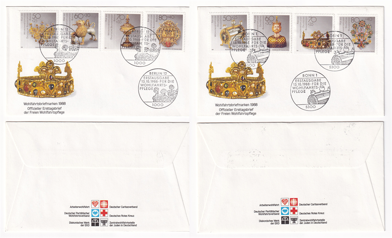 Bộ 2 FDC Đức - Phúc Lợi Chủ Đề Nghệ Thuật | Germany - Set FDC Welfare (Art Objects) 1988 (2) | Phong Bì Ngày Phát Hành Đầu Tiên