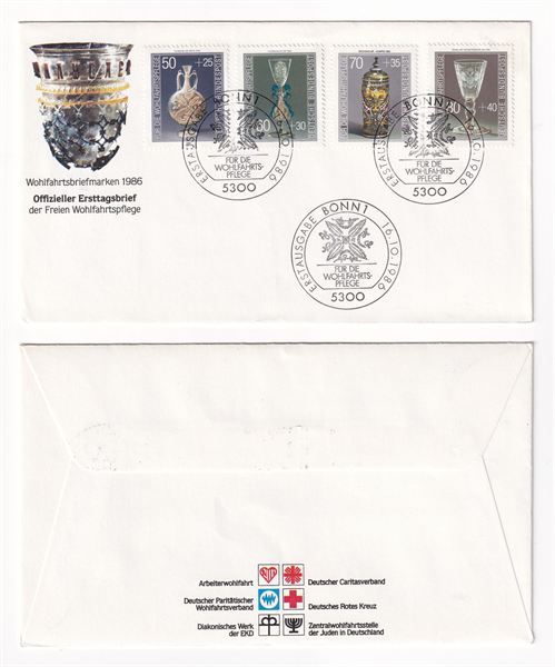 FDC Đức - Phúc Lợi Thuỷ Tinh Nghệ Thuật | Germany - FDC Welfare Glass Art 1986 (1) | Phong Bì Ngày Phát Hành Đầu Tiên