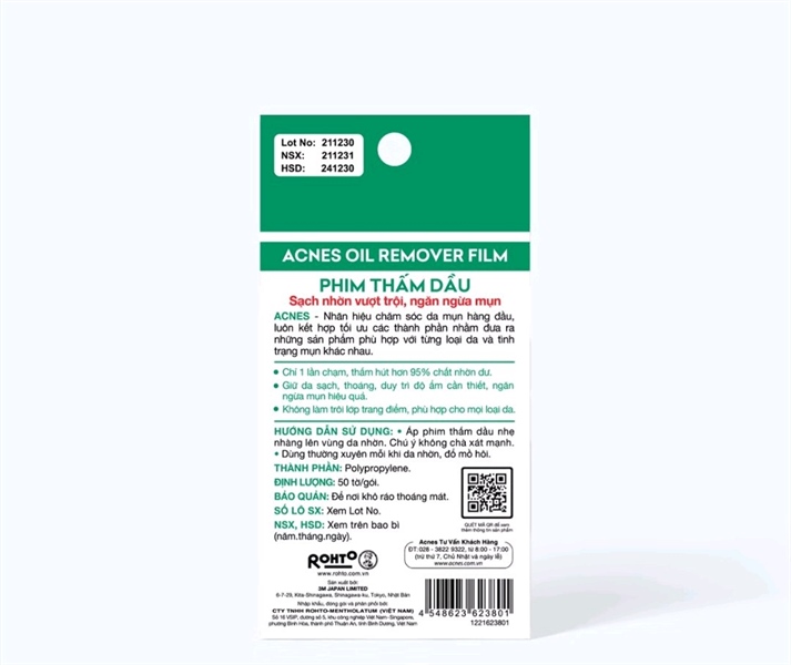 Phim thấm dầu (Acnes Oil Remover Film) 50 tờ - Rohto/VN