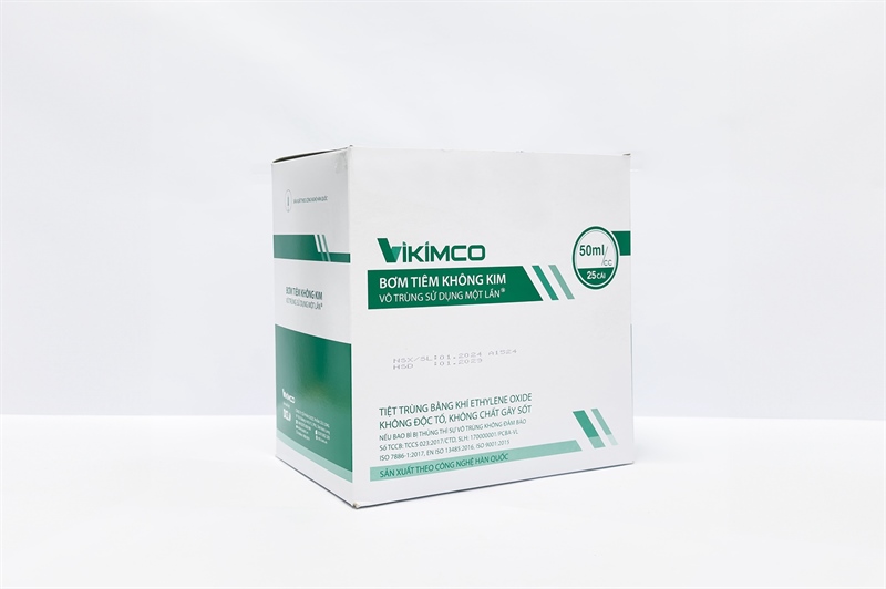 Bơm tiêm vô trùng sử dụng một lần 50ml/cc, tiêm, Vikimco (đầu nhỏ) (Kiện 16 Hộp 25 cái)