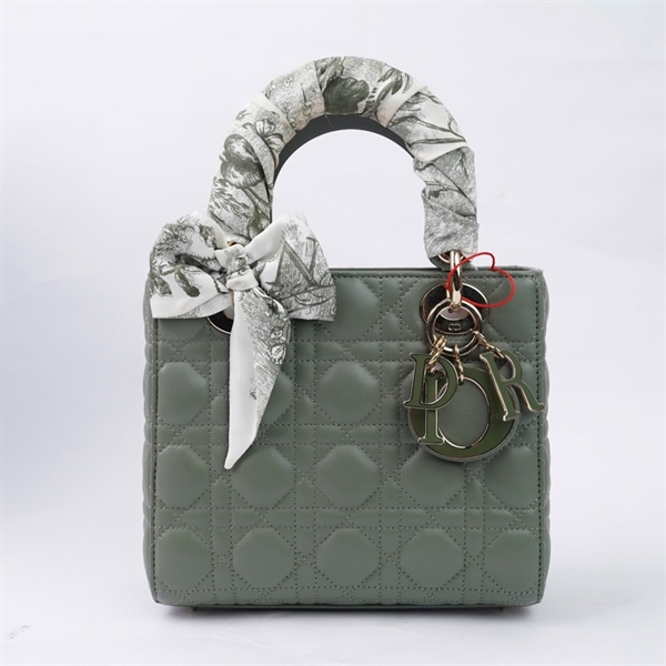 Túi Dior Lady xanh xám kèm khăn (01-RU-0291) szS KG+