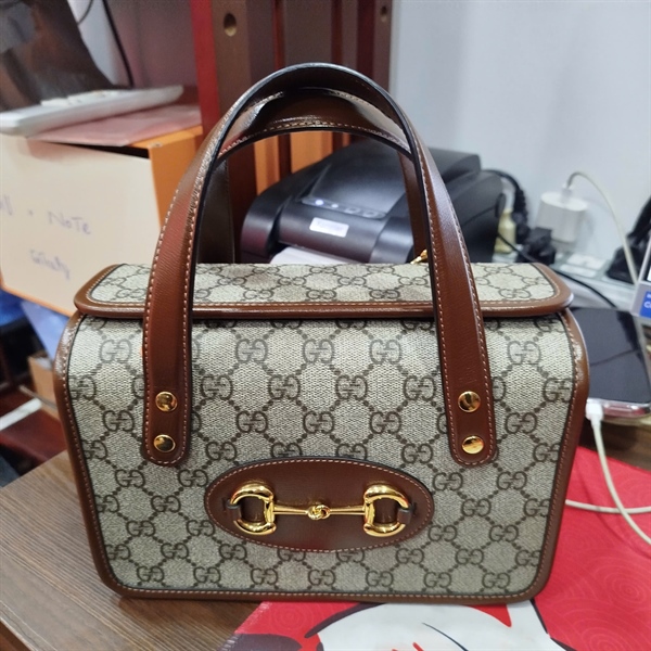Túi GG Horsebit 1955 xám viền nâu (A035273978) sz23 (HT) +