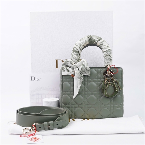 Túi Dior Lady xanh xám kèm khăn (01-RU-0291) szS KG+