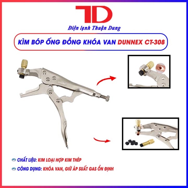 Kiềm chích gas Dunnex CT-308, 4-8mm, kiểm tra tủ lạnh, dùng để đo gas thu hồi gas, kèm 1 đầu van nạp gas
