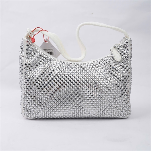 Túi Prada kẹp nách trắng đính cườm sz22 (LN) KG+