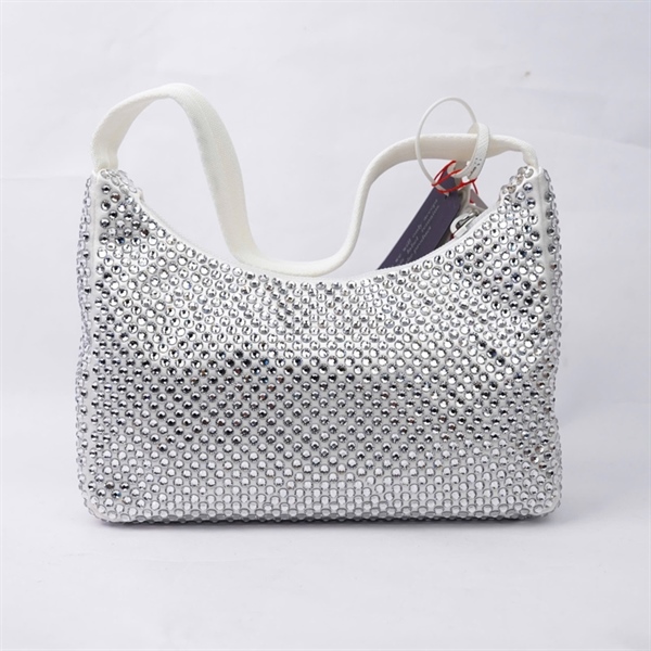 Túi Prada kẹp nách trắng đính cườm sz22 (LN) KG+